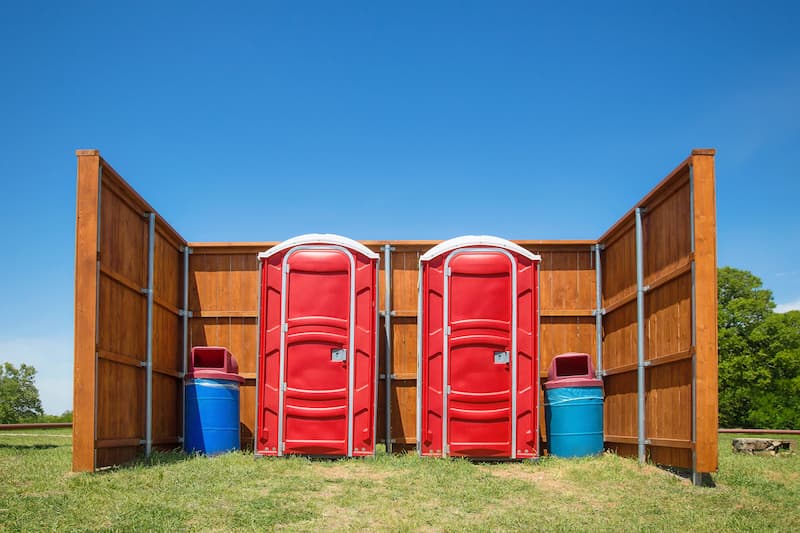 Short-term porta potty units staged for delivery in Champaign, Illinois